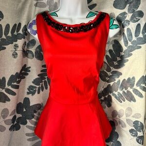 Bisou Bisou Vibrant Red Top with Beaded Detail